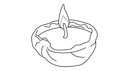Zeichnung zur Veranschaulichung der fertigen Nussschalenkerze.