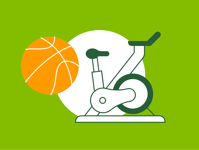 Icon zu Freizeitaktivitäten: Basketball und Fitnessgerät