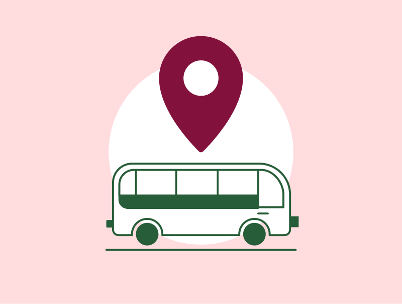 Icon zu Mobilitätsangeboten: Bus mit darüberstehendem Pin